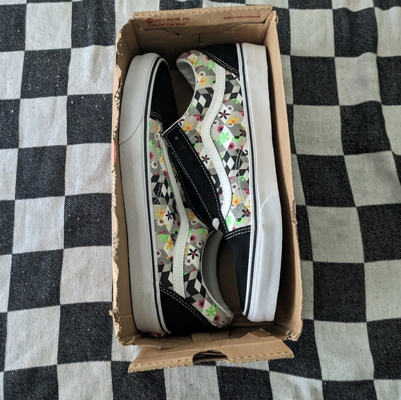 Vans Old Skool Classic Men 11.5 Checker Cube Geo Floral Black and White 2020 - Picture 3 of 10